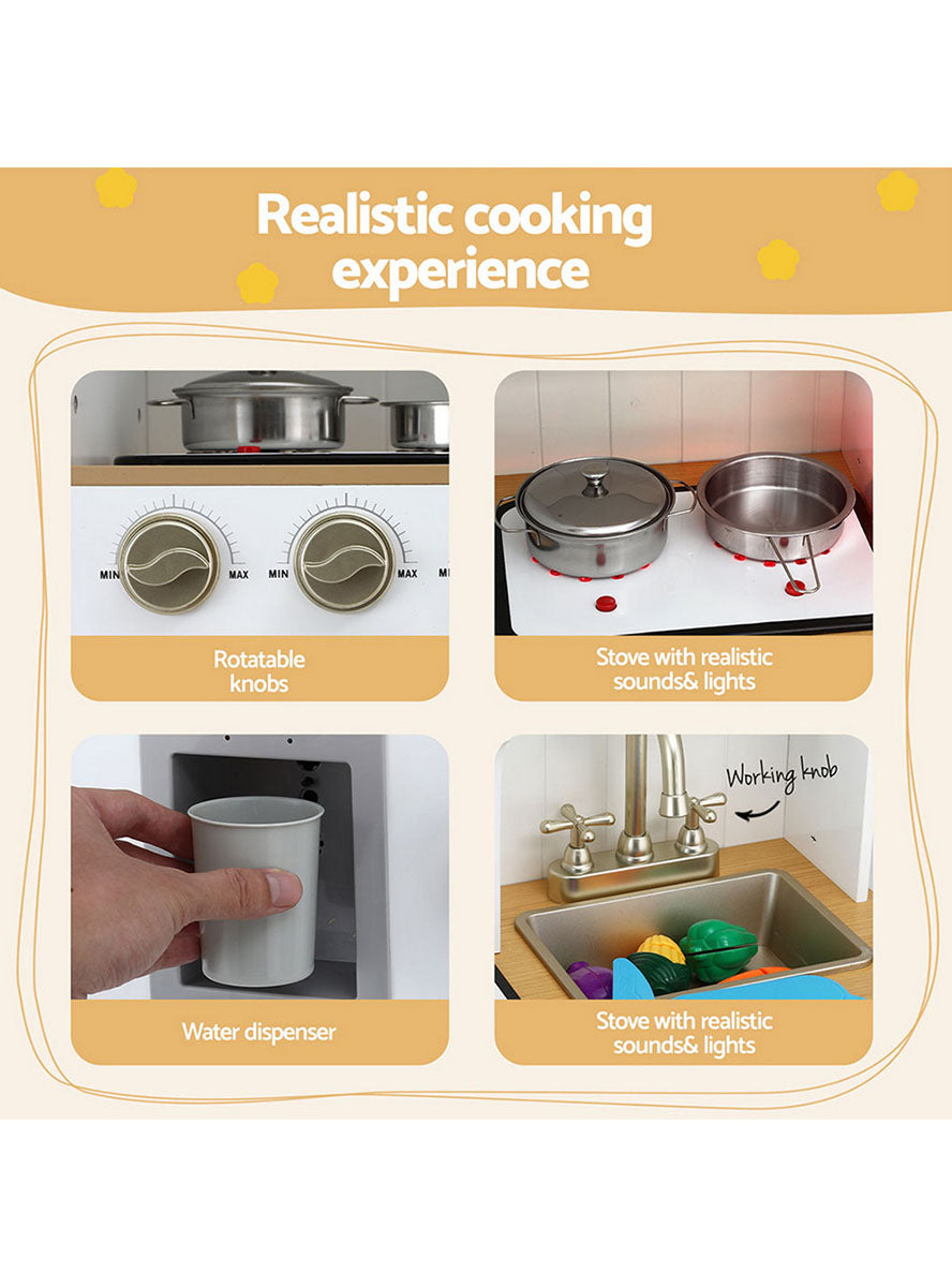Keezi Kids Wooden White Kitchen Playset With Gold Details - Info Image 2