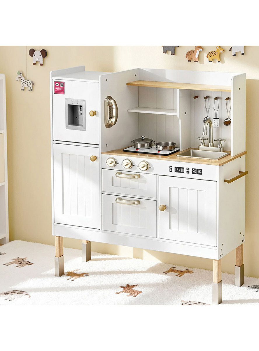 Keezi Kids Wooden White Kitchen Playset With Gold Details - Lifestyle Image