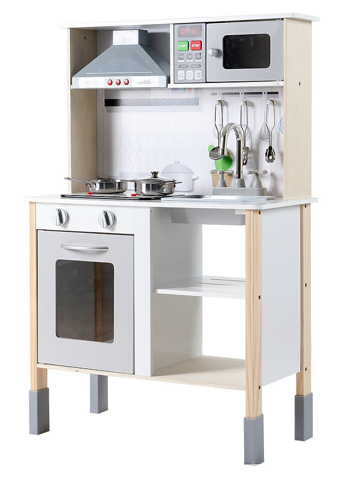 Keezi Kids Wooden White Kitchen Playset With Range Hood - Main Image