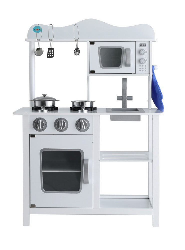 Keezi Kids Wooden White Kitchen Playset With Stovetop And Microwave - Alternate Image