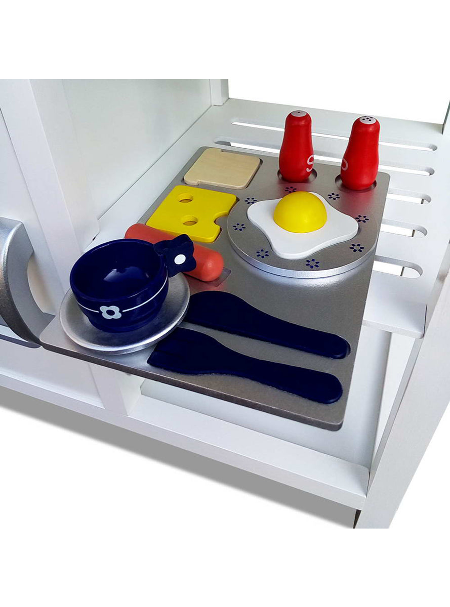 Keezi Kids Wooden White Kitchen Playset With Stovetop And Microwave - Close Image
