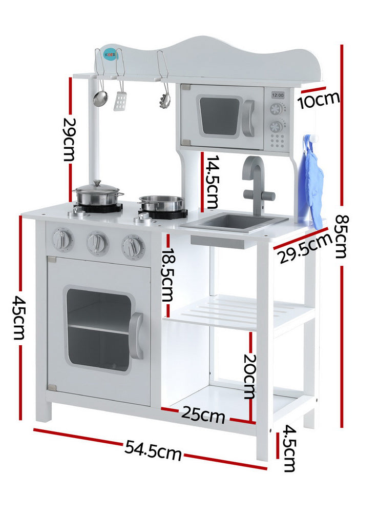 Keezi Kids Wooden White Kitchen Playset With Stovetop And Microwave - Dimensions Image