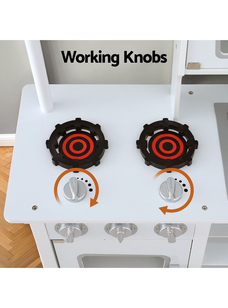 Keezi Kids Wooden White Kitchen Playset With Stovetop And Microwave - Info Image 2