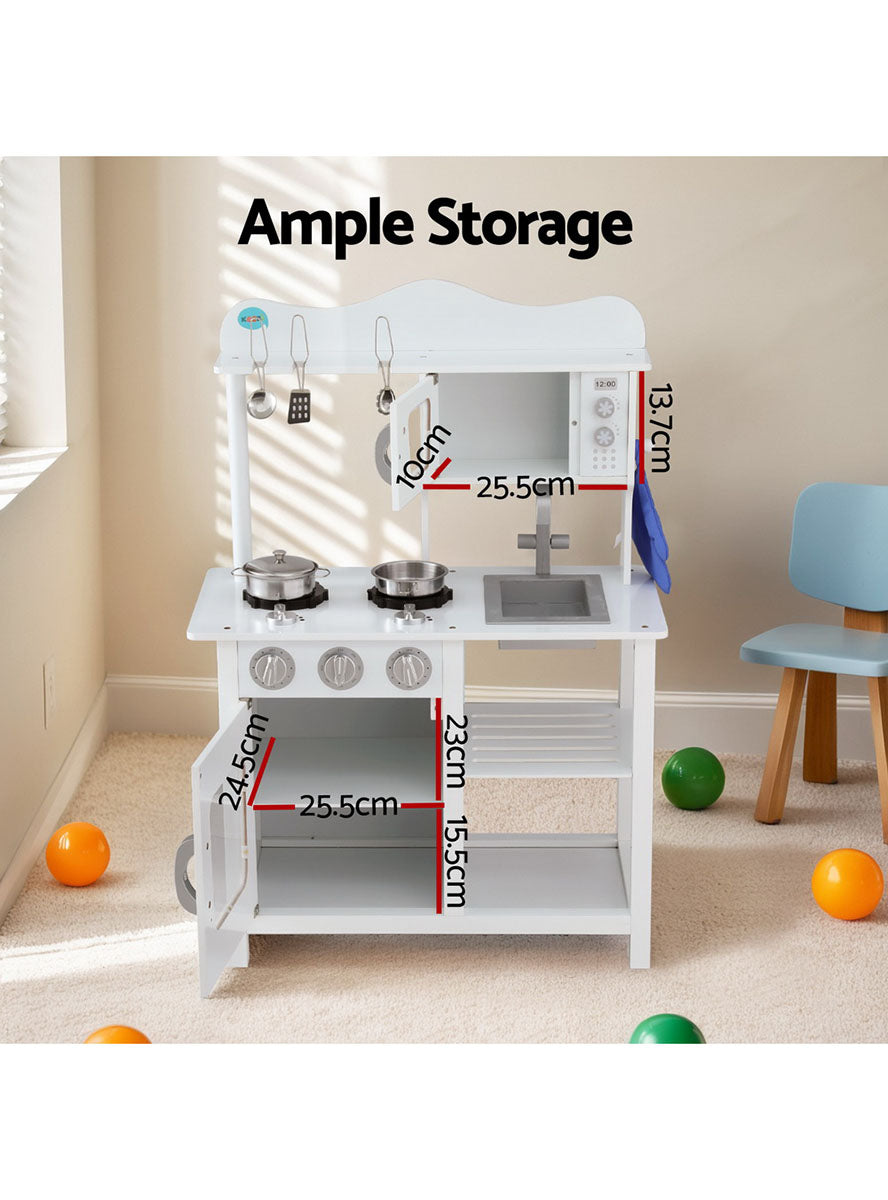 Keezi Kids Wooden White Kitchen Playset With Stovetop And Microwave - Info Image 3