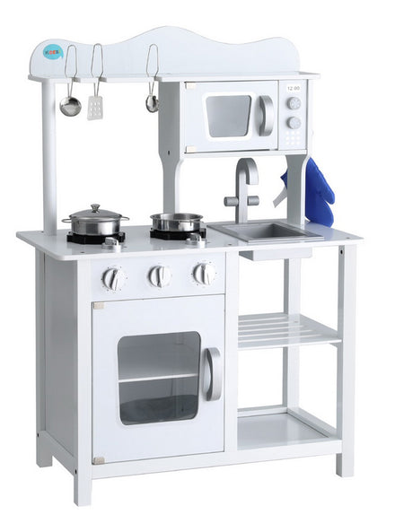 Keezi Kids Wooden White Kitchen Playset With Stovetop And Microwave - Main Image