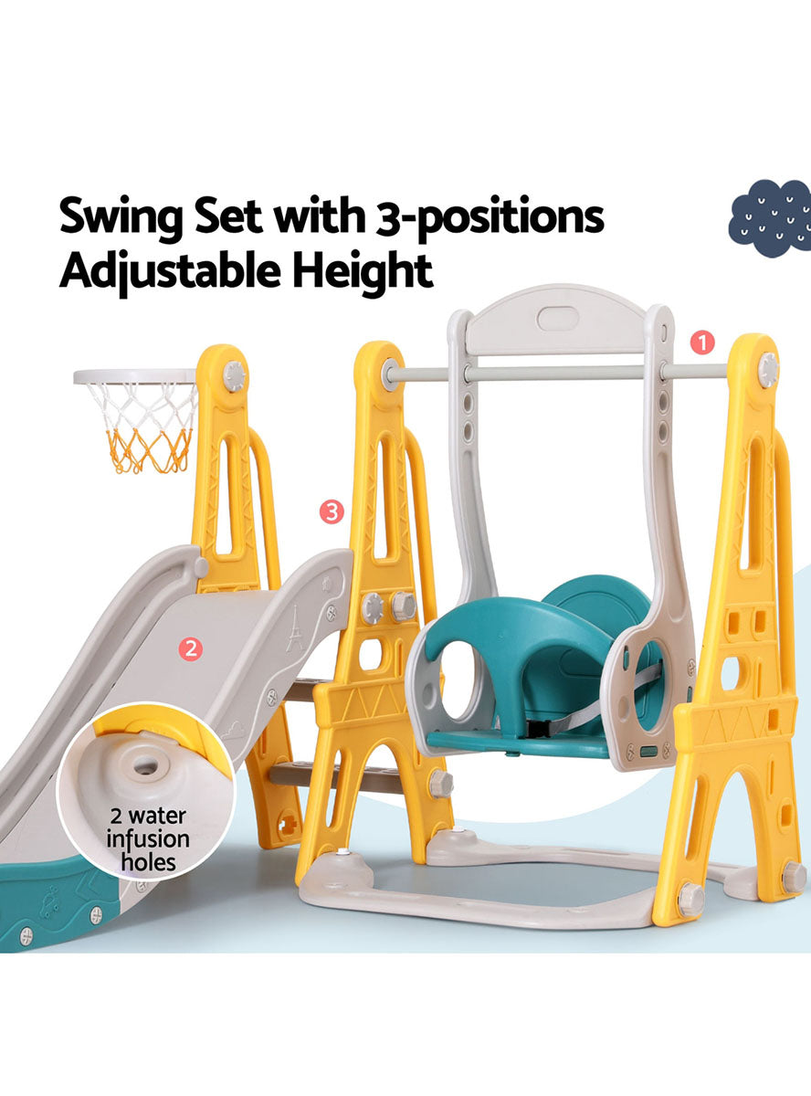 Keezi Kids Yellow And Blue Plastic Slide And Swing Set With Basketball Hoop - Info Image 2
