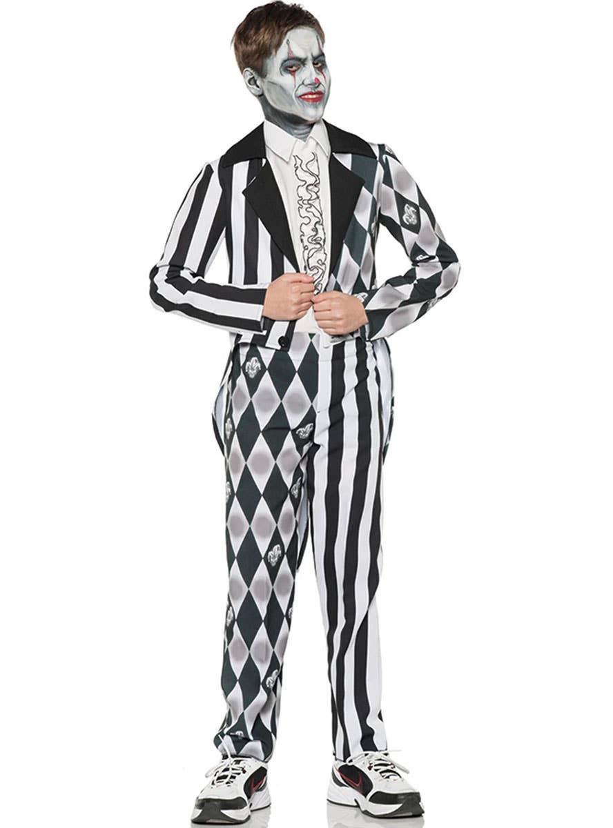 Image of Sinister Black and White Clown Boys Halloween Costume