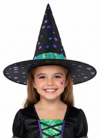 Kids Black Witch Hat with Iridescent Star Print  - Main Image