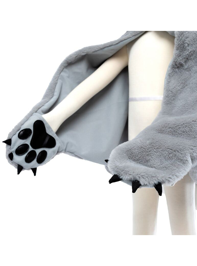 Kids Furry Grey Wolf Animal Costume Cape - Close Image