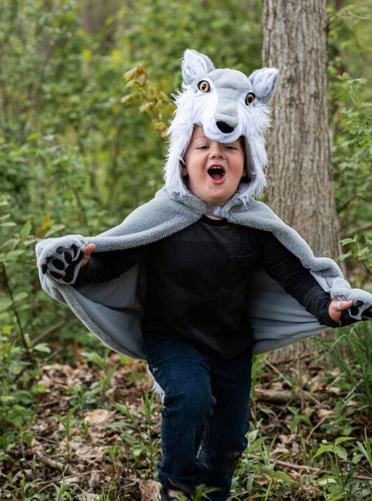Kids Furry Grey Wolf Animal Costume Cape - Lifestyle Image 1