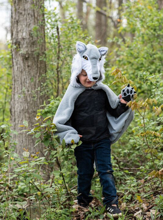 Kids Furry Grey Wolf Animal Costume Cape - Lifestyle Image 2