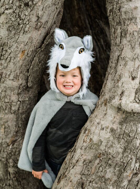 Kids Furry Grey Wolf Animal Costume Cape - Lifestyle Image 3