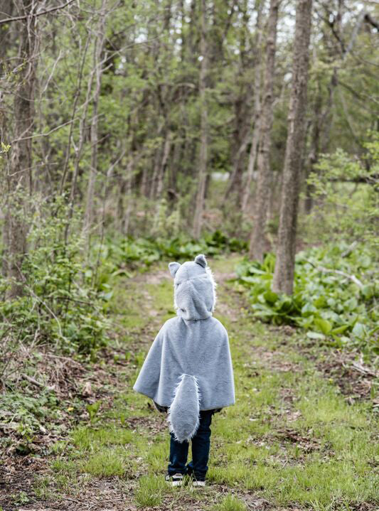 Kids Furry Grey Wolf Animal Costume Cape - Lifestyle Image 4