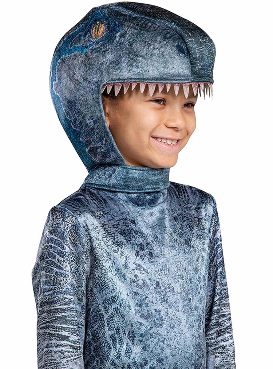 Image of Jurassic World Kid's Blue Raptor Dinosaur Costume - Close View