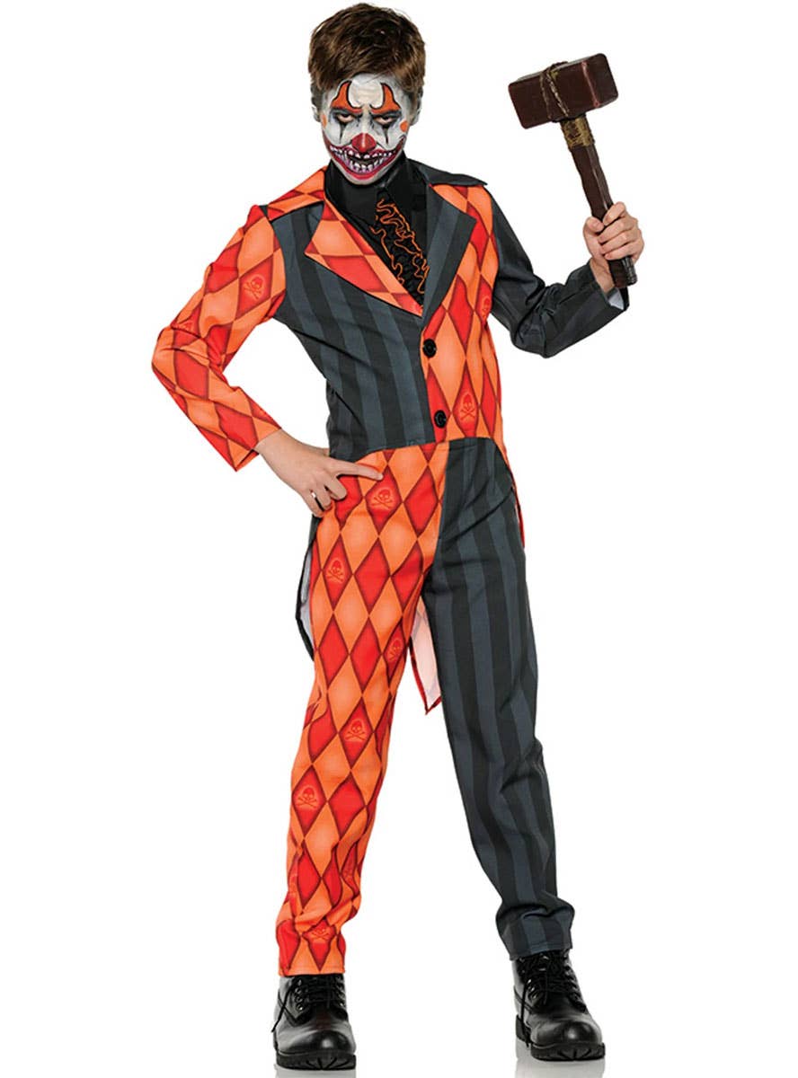 Image of Evil Clown Boys Orange and Black Halloween Costume
