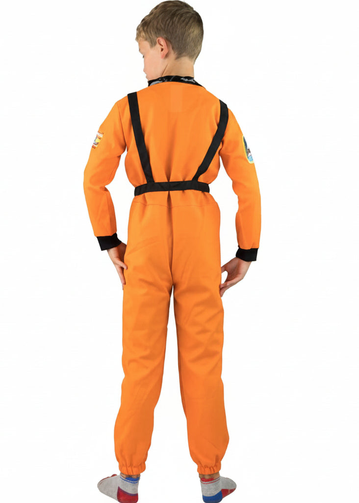 Kids Orange Astronaut Dress Up Costume Back Image