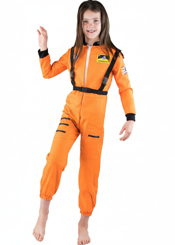 Kids Orange Astronaut Dress Up Costume Front Image