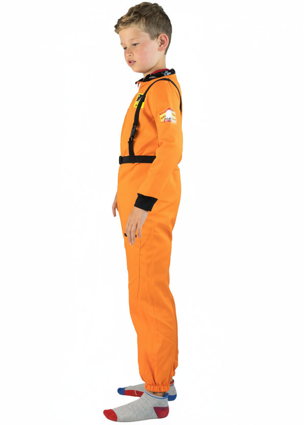 Kids Orange Astronaut Dress Up Costume Side Image