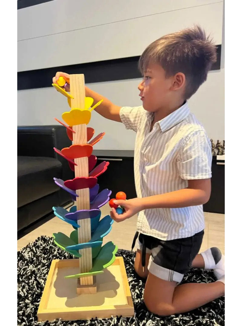 Kids Rainbow 75cm Wooden Marble Run Tree - Lifestyle Image 1