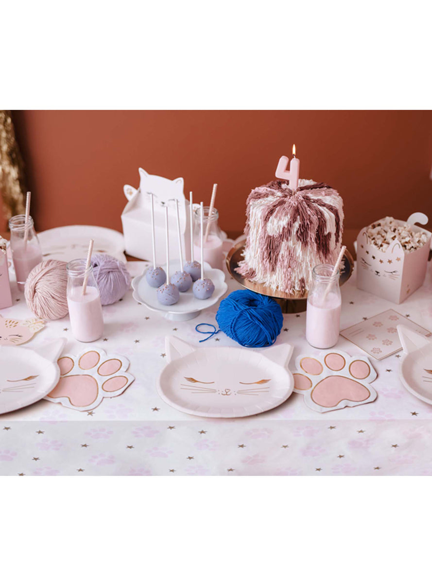 Kitty Party 12 Pack 31cm Pink Paw Print Napkins - Lifestyle Image 2