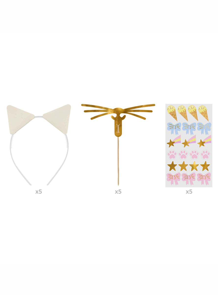 Kitty Party Cat Ears Headband with Whiskers and Stickers Set - Alternative Image