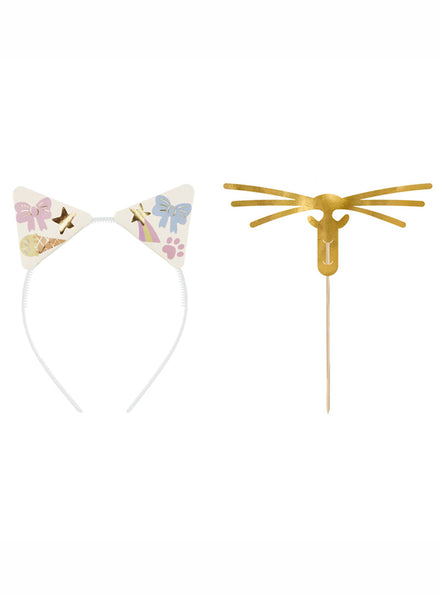 Kitty Party Cat Ears Headband with Whiskers and Stickers Set - Main Image