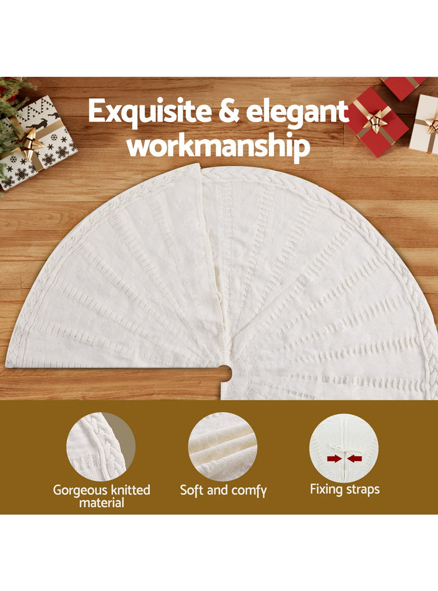 Knitted 120cm Jingle Jollys Beige Christmas Tree Skirt Decoration - Details Image 2