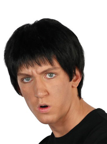 Mens Short Black Kung Fu Fighter Costume Wig