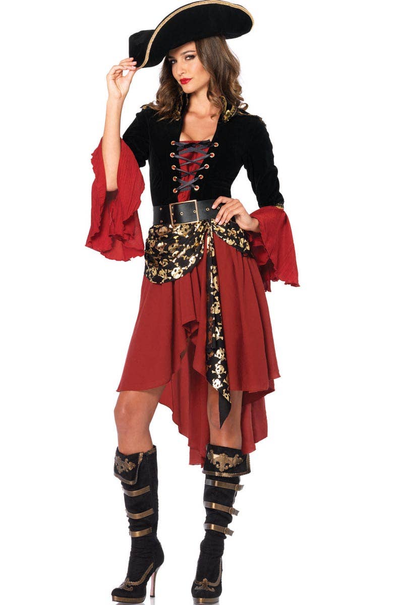 Women's Deluxe Red Pirate Costume Front View