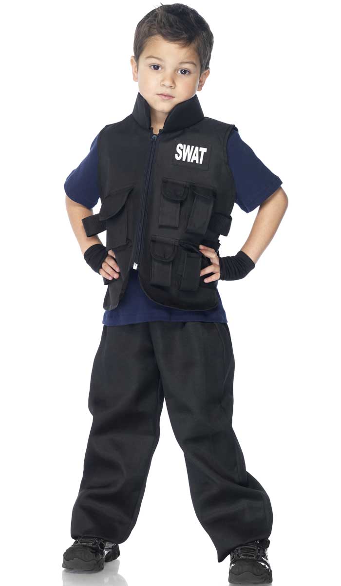 Boy's SWAT Police Officer Uniform Book Week Costume Front View