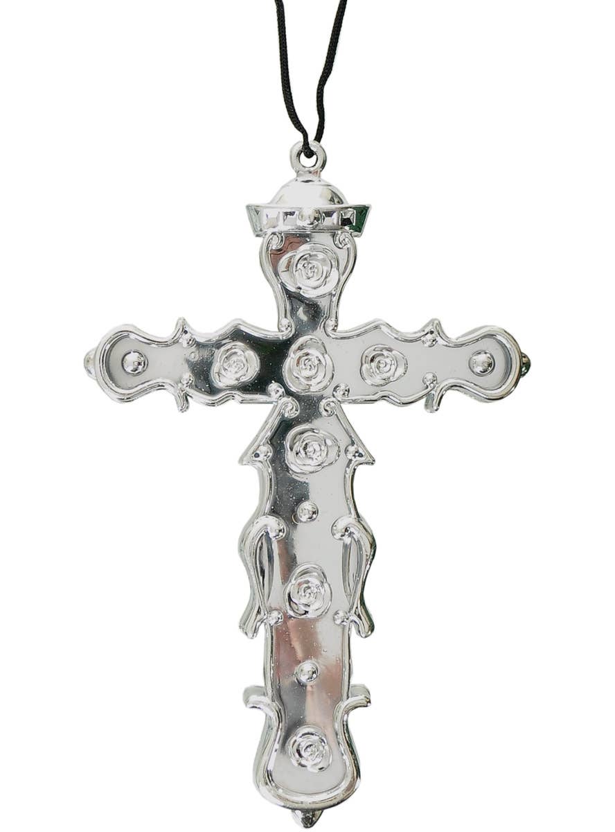 Image of Metallic Silver Plastic Cross Costume Necklace