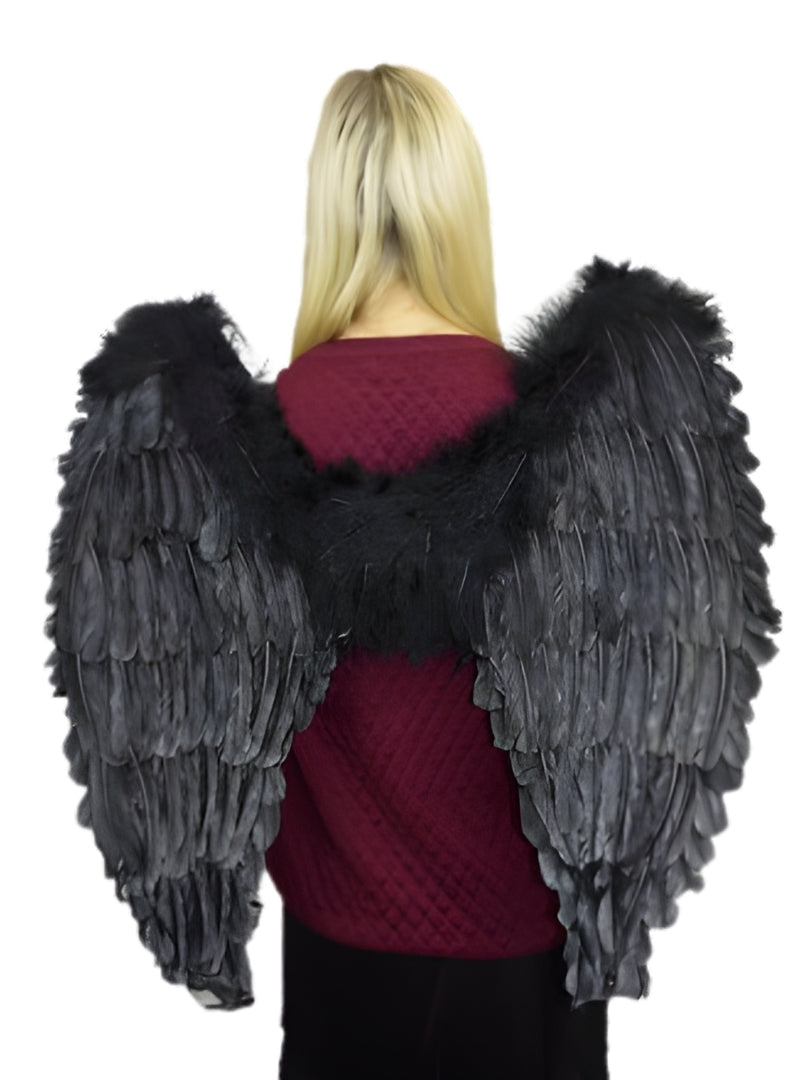 Large 65cm Black Feather Angel Costume Wings - Main Image