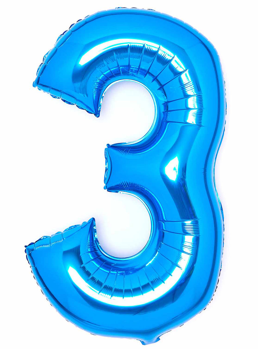 Large 90cm Blue Number 3 Foil Balloon - Main Image