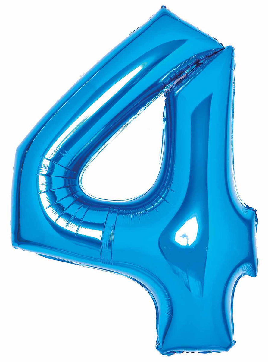 Large 90cm Blue Number 4 Foil Balloon - Main Image
