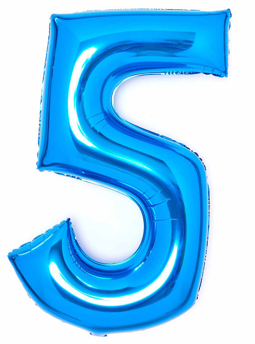 Large 90cm Blue Number 5 Foil Balloon - Main Image