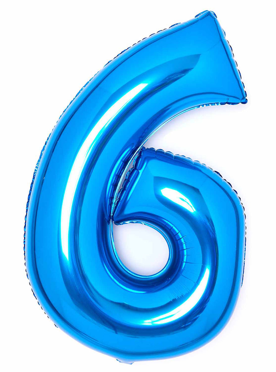 Large 90cm Blue Number 6 Foil Balloon - Main Image