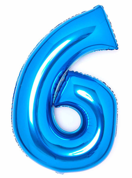 Large 90cm Blue Number 6 Foil Balloon - Main Image