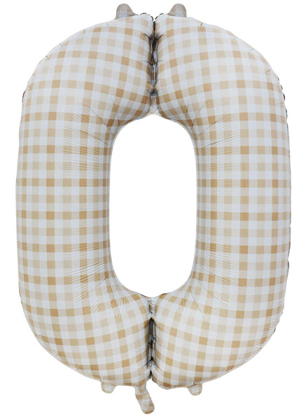 Large 90cm Gingham Print Number 0 Foil Balloon - Main Image