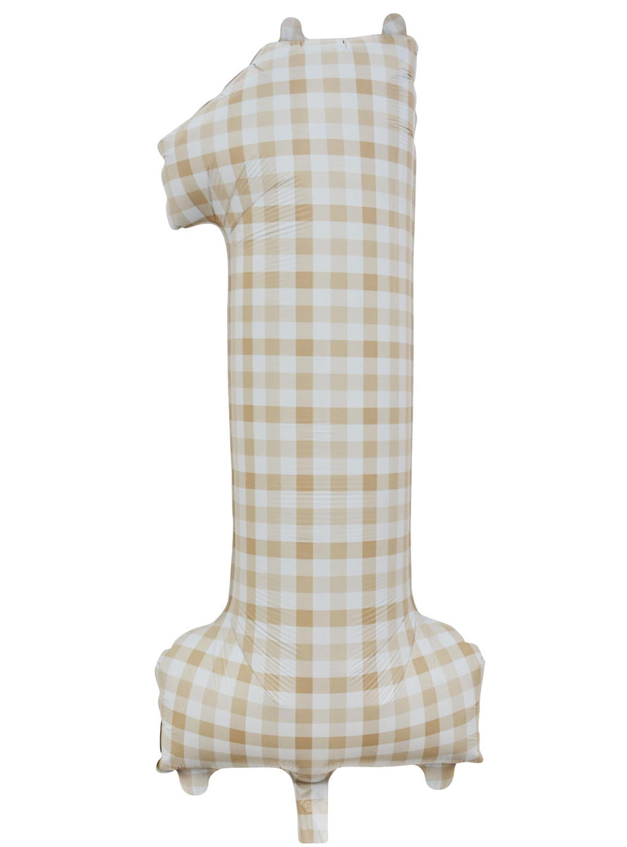 Large 90cm Gingham Print Number 1 Foil Balloon - Main Image