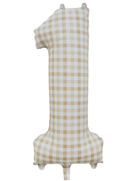 Large 90cm Gingham Print Number 1 Foil Balloon - Main Image