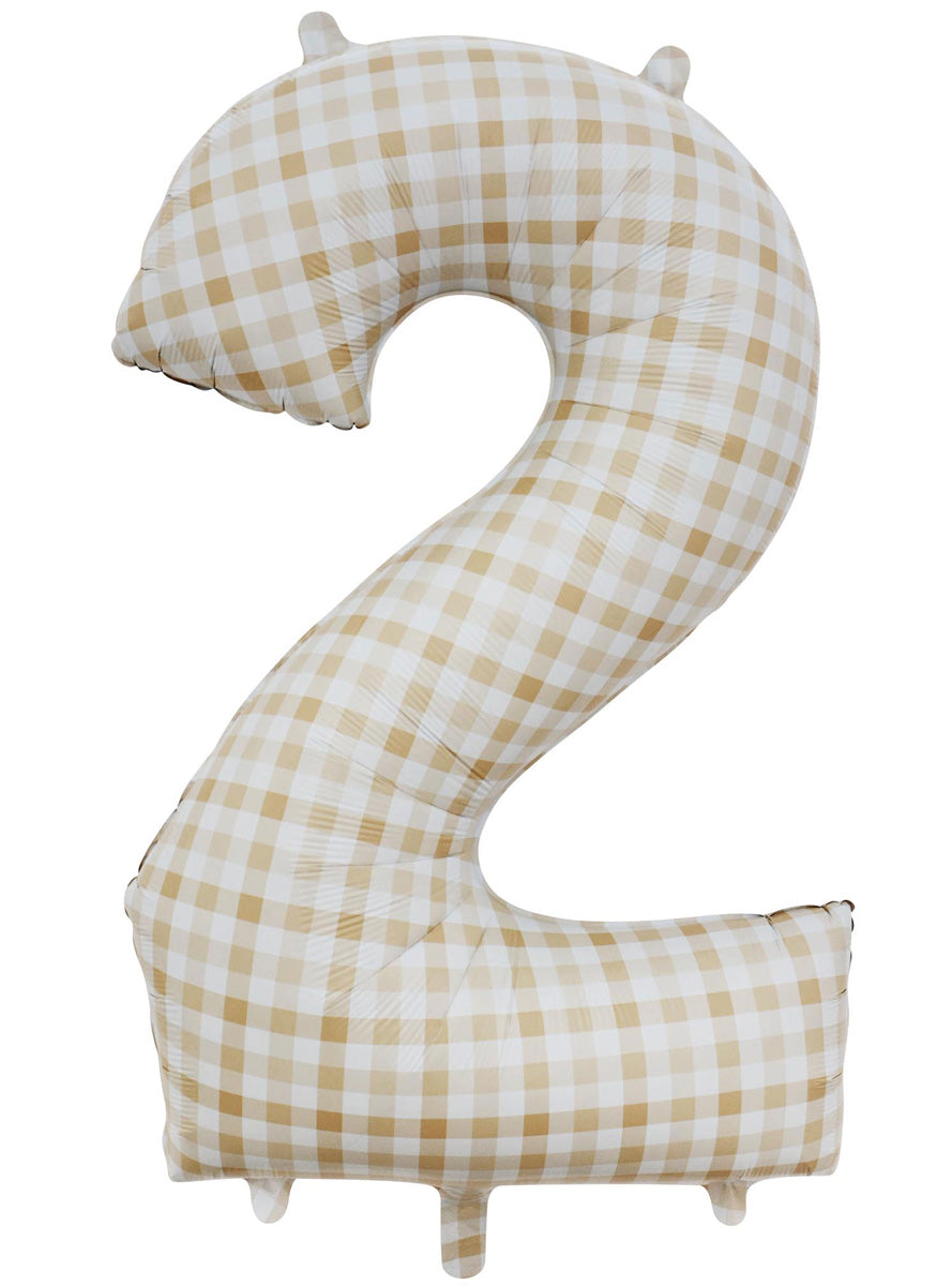 Large 90cm Gingham Print Number 2 Foil Balloon - Main Image