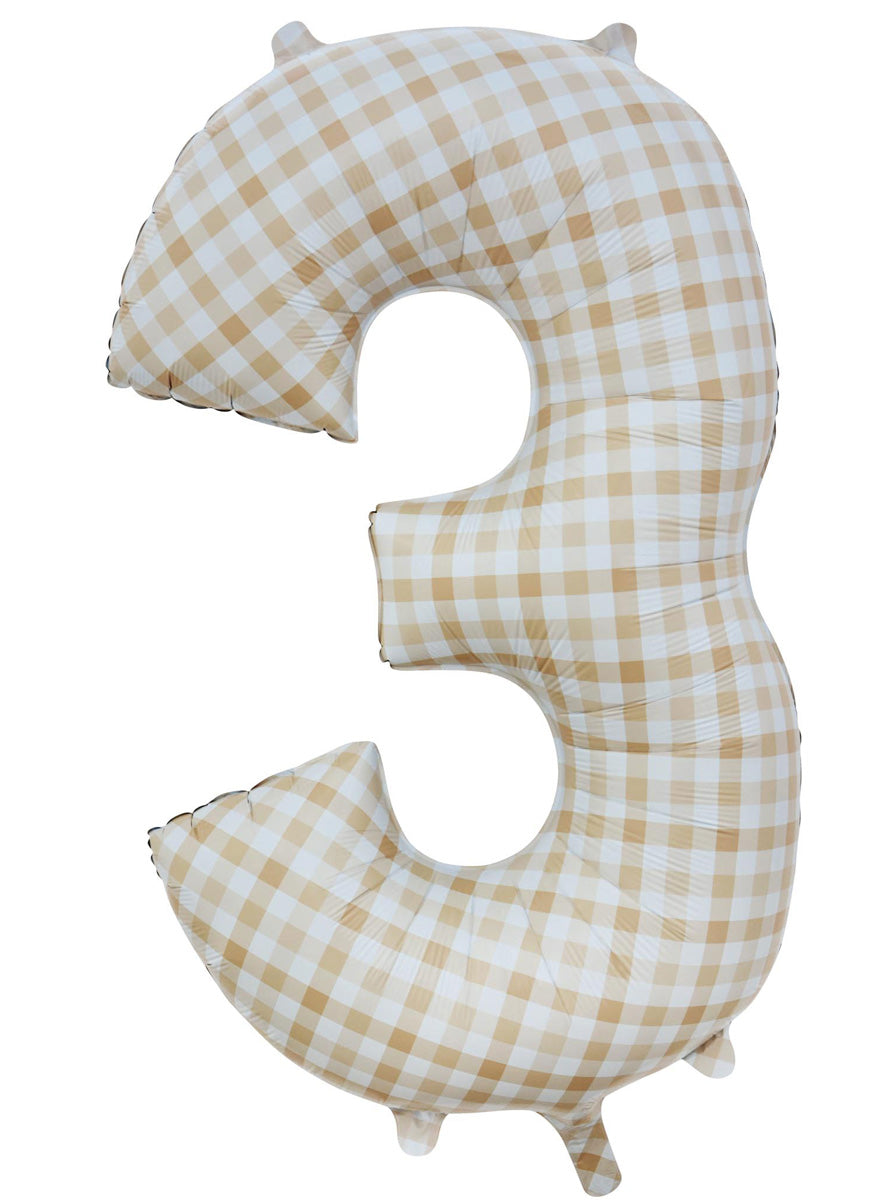 Large 90cm Gingham Print Number 3 Foil Balloon - Main Image