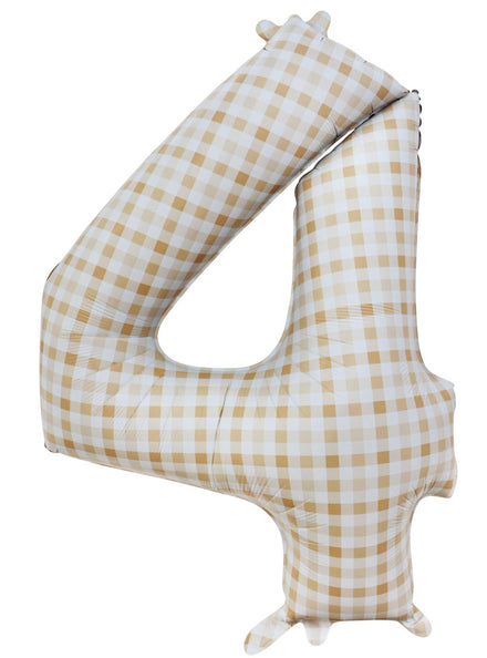 Large 90cm Gingham Print Number 4 Foil Balloon - Main Image