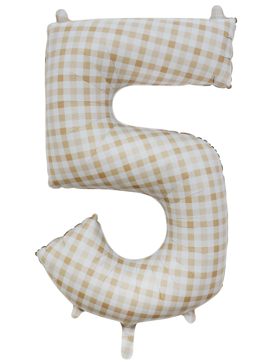Large 90cm Gingham Print Number 5 Foil Balloon - Main Image