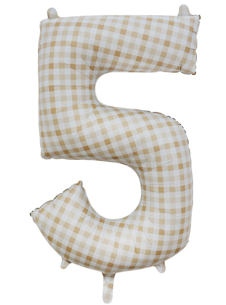Large 90cm Gingham Print Number 5 Foil Balloon - Main Image