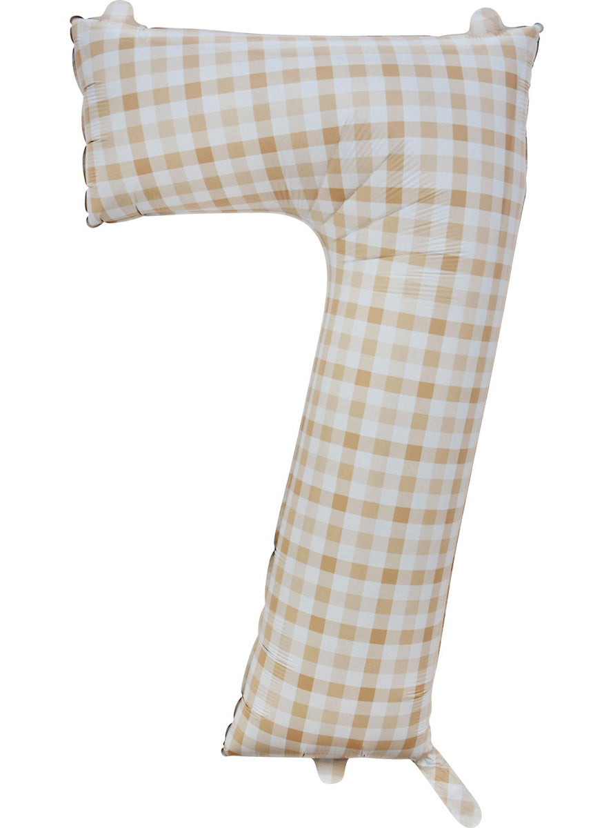 Large 90cm Gingham Print Number 7 Foil Balloon - Main Image