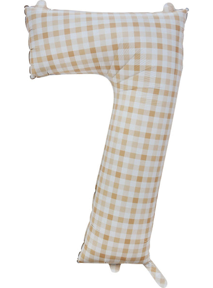 Large 90cm Gingham Print Number 7 Foil Balloon - Main Image
