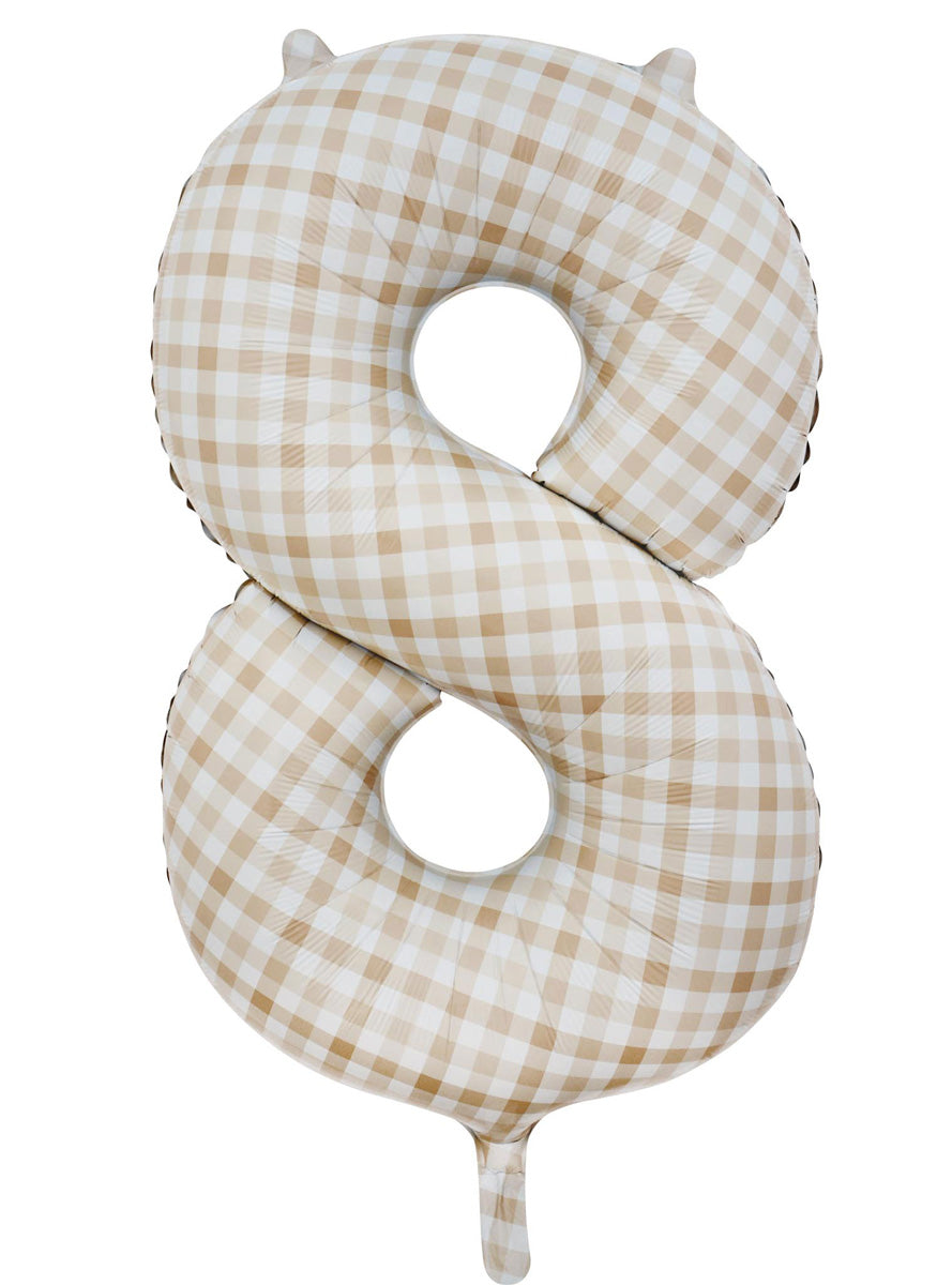 Large 90cm Gingham Print Number 8 Foil Balloon - Main Image
