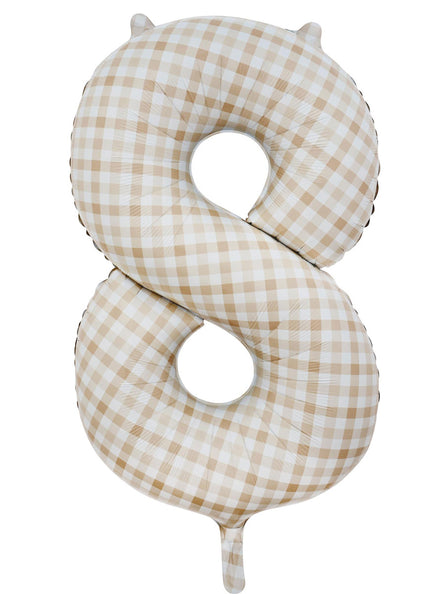 Large 90cm Gingham Print Number 8 Foil Balloon - Main Image