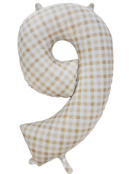 Large 90cm Gingham Print Number 9 Foil Balloon - Main Image